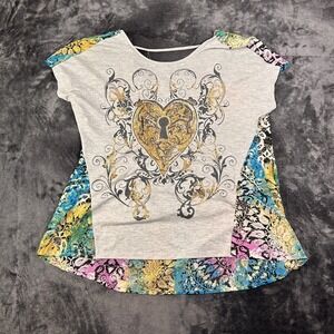 Hybrid Blouse Top Women's 1X Multicolor Graphic Print Cap Sleeve Outdoor Wear